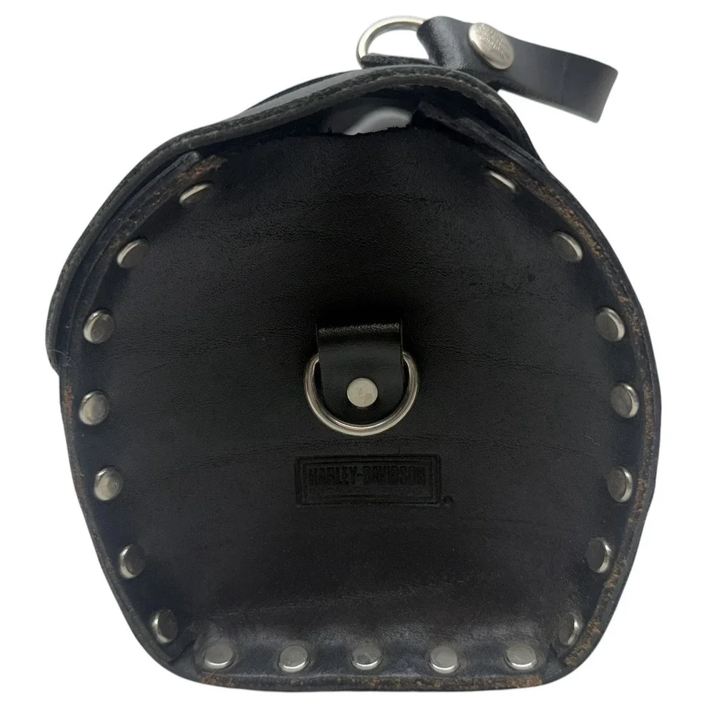 Harley-Davidson Black Leather Barrel Bag Purse Handbag w/ Shoulder Strap